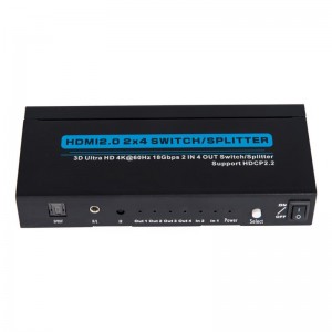 V2.0 HDMI 2x4 Switch/Splitter Support 3D Ultra HD 4Kx2K@60Hz HDCP2.2