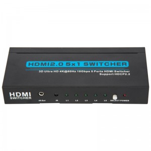 V2.0 HDMI 5x1 Switcher Support 3D Ultra HD 4Kx2K@60Hz HDCP2.2