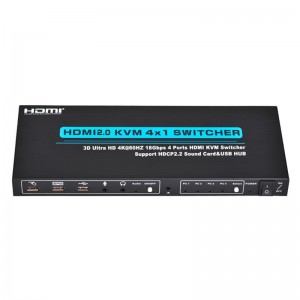 V2.0 HDMI KVM 4x1 Switch Support Ultra HD 4Kx2K@60Hz HDCP2.2 18Gbps Sound Card&USB Hub