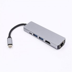 5-in-1 USB Type C to HDMI+LAN(1000M)+USB 3.0x2+Type C Hub Adapter