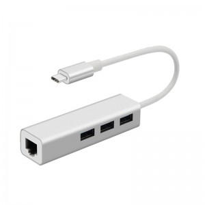 USB Type C to LAN(1000M)+USB 3.0x3 Hub Adapter