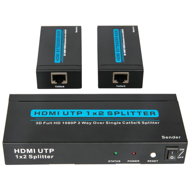 2 Ports UTP HDMI 1x2 Splitter Over Single Cat5e/6 With 2 receivers up to 60m