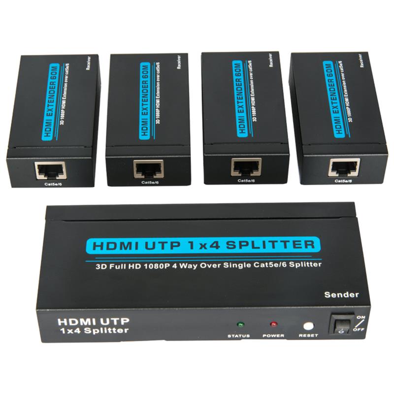 4 Ports HDMI UTP 1x4 Splitter Over Single Cat5e/6 With 4 receivers up to 60m