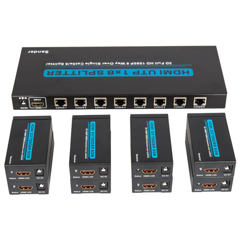 8 Ports HDMI UTP 1x8 Splitter Over Single Cat5e/6 With 8 receivers up to 60m