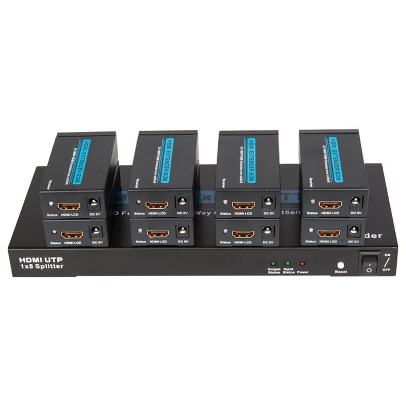 8 Ports HDMI UTP 1x8 Splitter Over Single Cat5e/6 With 8 receivers up to 60m